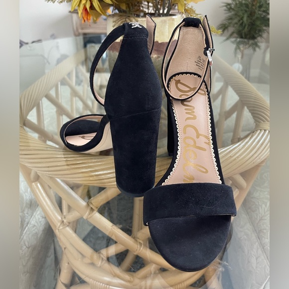 Sam Elderman like new black suede open toe, chunky heels, size 7.5. - Picture 5 of 12